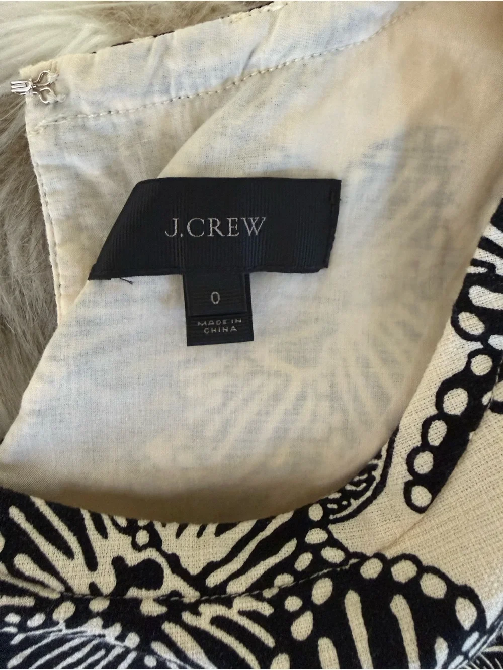 J. Crew Cream Dress with Black Floral Print
